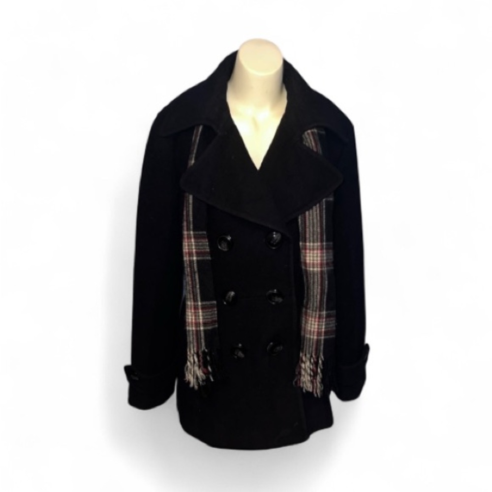 London Fog Women’s Double Breasted Peacoat with Scarf